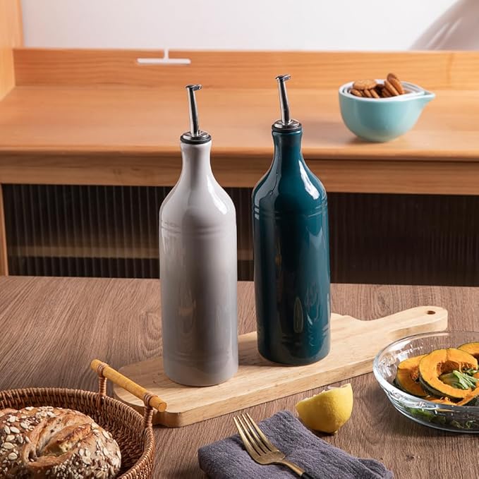 Sweejar Large Ceramic Olive Oil Dispenser Bottle, Opaque Oil Cruet Protects to Reduce Oxidation, Suitable for Storage Vinegar, Soy Sauce & Other Liquids, Pack of 1, 24 Fl Oz(Teal Green)