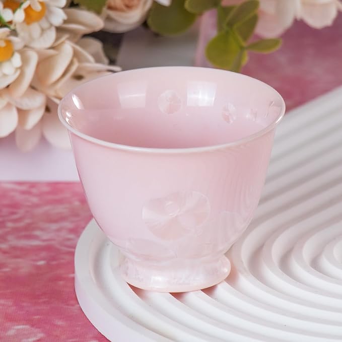 KAMMAK Ceramic Tea & Coffee Cups Set of 2 - Vintage Crystalline Glaze Espresso Mugs, 3.2oz Hand Painted for Afternoon Tea or Coffee, Birthday Gift for Women Men, Pink + Blue
