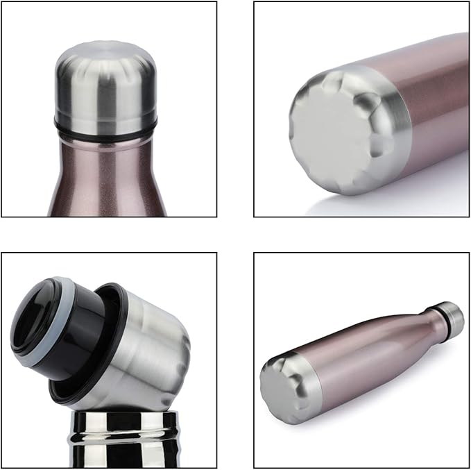 MEWAY 17oz Sport Water Bottle Vacuum Insulated Stainless Steel Leak-Proof Double Wall Cola Shape Water Bottle,Keep Drinks Hot & Cold(Rose Gold,1 Pack)