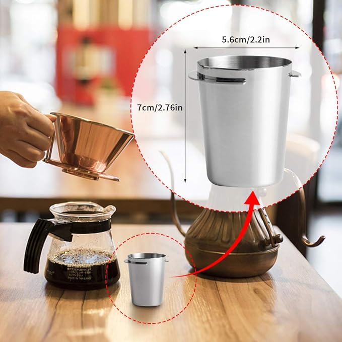 Coffee Dosing Cup, Universal 58mm Stainless Steel Espresso C-offee Dosing Cup Coffee Powder Feeder Part Coffe-e Grinder Powder Cup Espresso Coffe-e Machine Accessories(COLOR:balck)