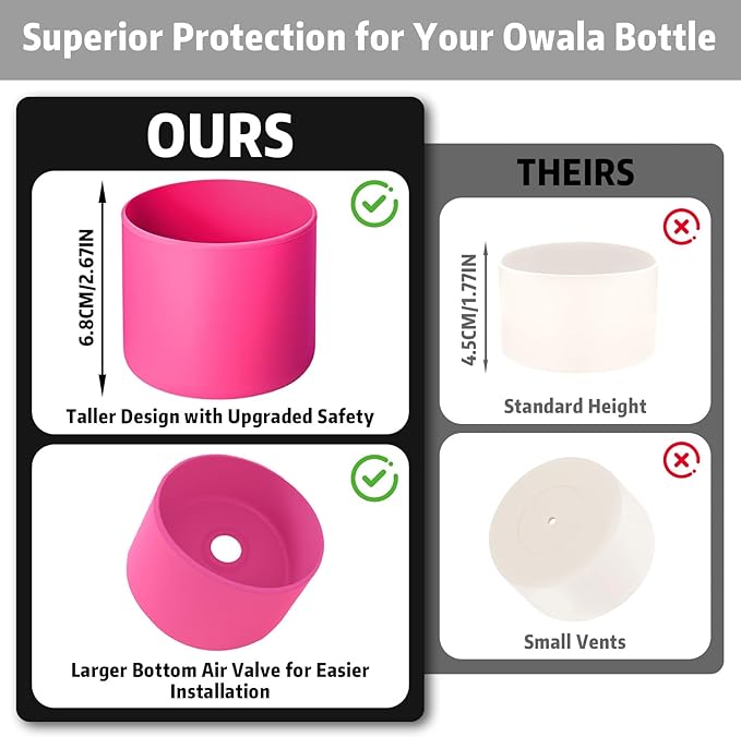Silicone Boot for Owala 24oz Water Bottle – Anti-Slip Protective Cover, Bottle Boot, Base Cover Compatible with FreeSip, Sleeve for Stainless Steel Tumblers (Rose Red, 24OZ)