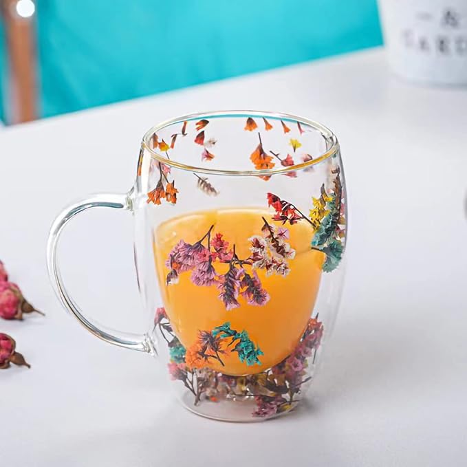 Double Wall Glass Coffee Mugs Set of 4 Espresso Cups for Cappuccino Tea Latte Cute Mug Insulated Glasses