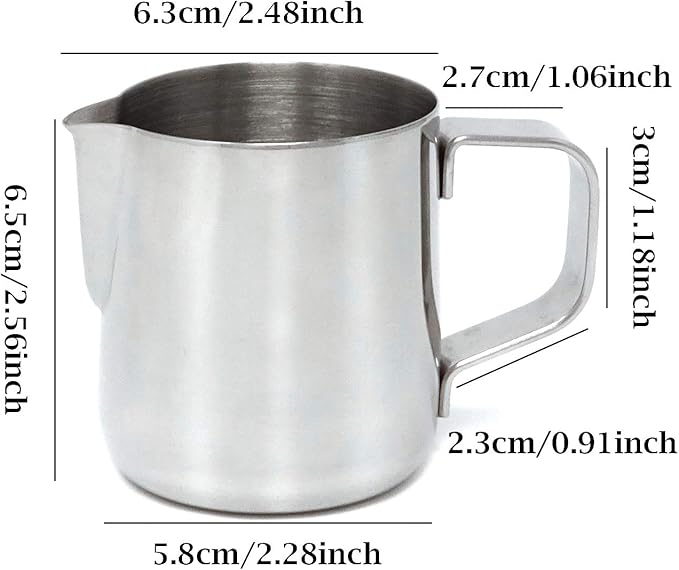Honbay 1PCS Stainless Steel Milk Latte Frothing Pitcher Cup Jug Steaming Espresso Pitcher for Espresso Cappuccino Milk Cream Latte Coffee(5 Oz)
