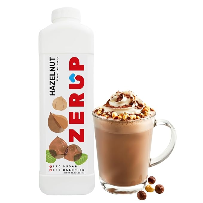 Zerup Zero Sugar Hazelnut Syrup, Sugar-Free Coffee Syrup, Zero Calories and Sugar, Keto Friendly, Ideal for Lattes, Cappuccinos, Espresso, Americano, Indulgent Taste 33.8 Oz (1L), Pack of 4