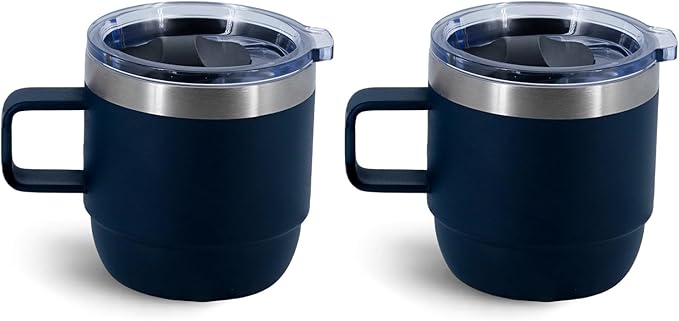 6 oz Stackable Mug, Stainless Steel cup with handle, Vacuum Insulated Espresso/Coffee Mug, shot Glass Set for 2-Piece Set for Coffee, Spirits, Wine, Tea-Navy