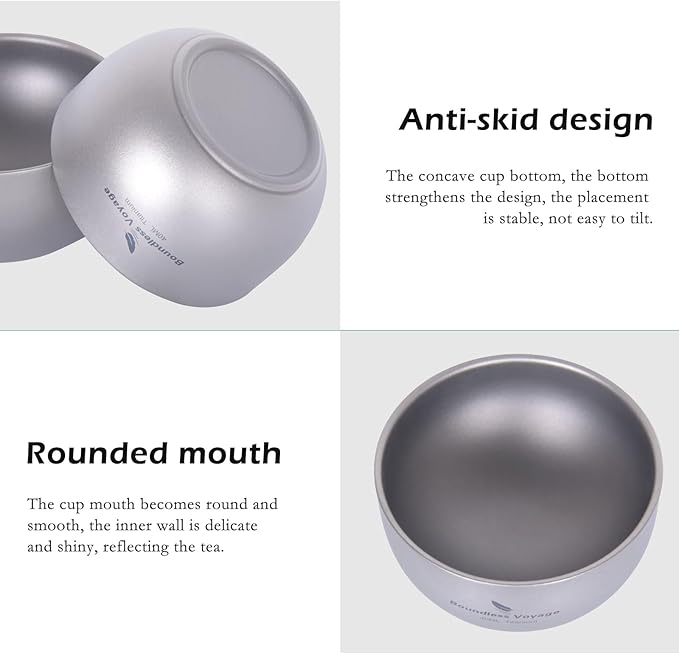 iBasingo Titanium Double Wall Mini Cups Small 40ml Tea Cups for Drinking, Whiskey, Espresso, Coating-Free, Dishwasher Safe Ti3204D (Titanium Color * 3)