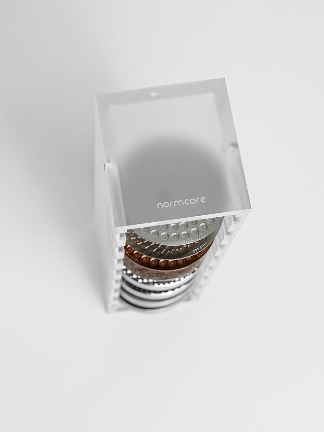Normcore 54mm Coffee Tamper Base Storage Holder, Holds 8 Types of Puck Screen Rack Acrylic Stand Station for 54 mm Espresso Machine Accessories, Frosted Clear