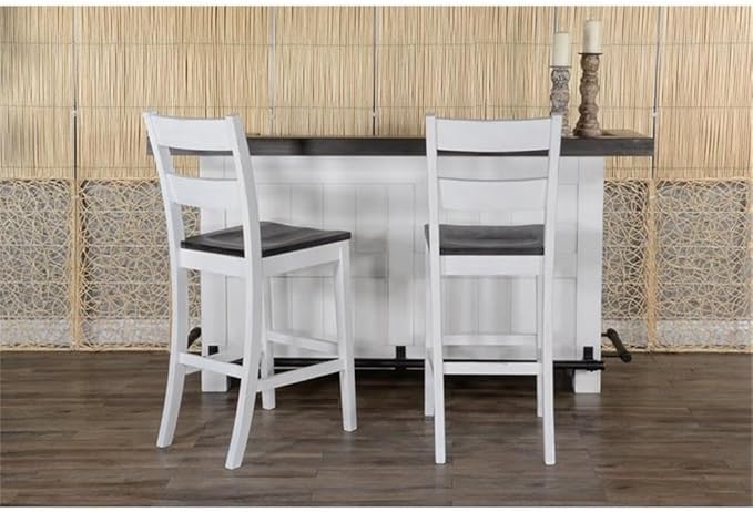 Pemberly Row 78" Farmhouse Wood Bar Unit with Foot Rail, Adjustable Shelves, Removable Wine Rack, Stemware Storage, in Espresso Finish