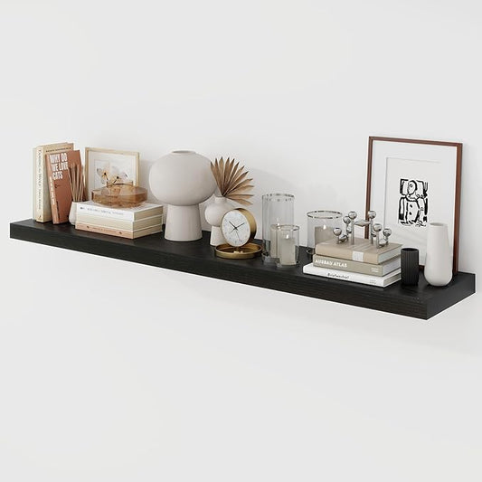 48 Inch Floating Shelves, 9.3" Deep Floating Shelf Wall Mounted, 48" Wall Shelves, Rustic Deep Bookshelf, Large Display Shelves & Storage Shelves for Bedroom, Living Room, Black, Set of 1