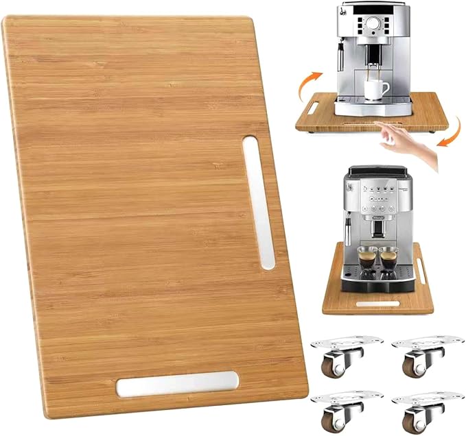 Joy&Grace Appliance Slider for Kitchen Appliances 360° Rolling Sliding Tray for Coffee Maker Countertop, Bamboo Coffee Pot Slider Rolling Tray (Natural, Medium 14.5" x 10")
