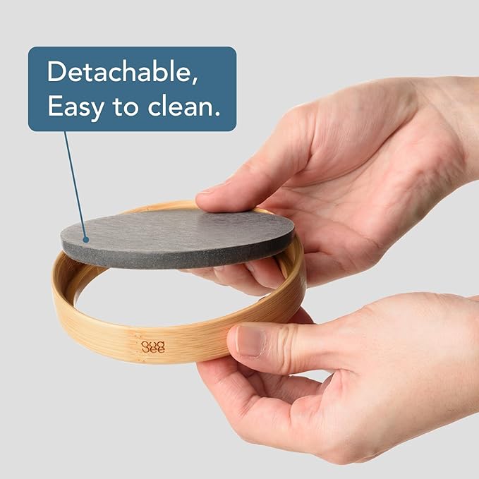 GUDEE TRIVI Set of 4 Absorbent Diatomite Coasters With Diatomaceous Earth and Bamboo Frame, Water Absorbing for Bottles, Dry Table, Countertop, Sink Area, Kitchen Bathroom Surface, Grey