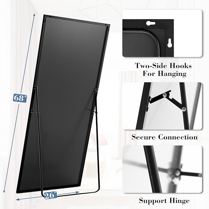 NEWBULIG Full Length Mirror, Upgraded Body Wall Mirrors with Shatter-Proof Glass, Floor Standing Mirror, Home Wall Decor