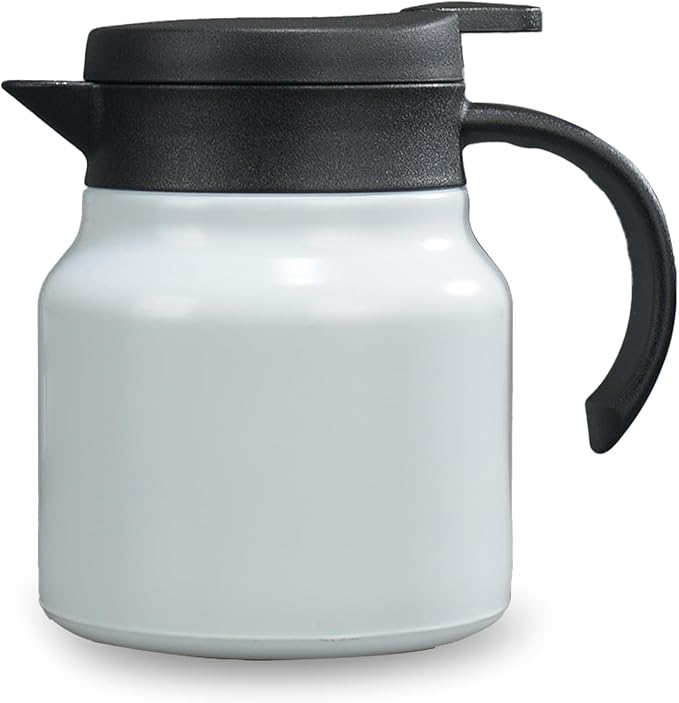27 oz Single Stainless Steel Thermal Coffee Carafe, Double Wall Vacuum Insulated Creamer Container, Beverage Dispenser for Milk and Hot Chocolate, Tea Pot. (White)