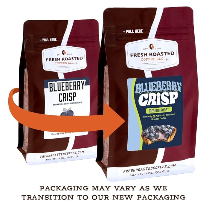 Fresh Roasted Coffee, Blueberry Crisp Flavored Coffee, 12 oz, Medium Roast, Kosher, Ground