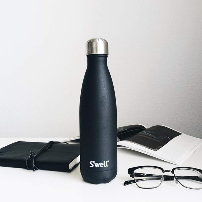 S’well Stainless Steel 17oz Water Bottle, Onyx Black, Triple-Layer Vacuum Insulated for 36 Hours Cold, 18 Hours Hot, BPA-Free, Durable and Portable