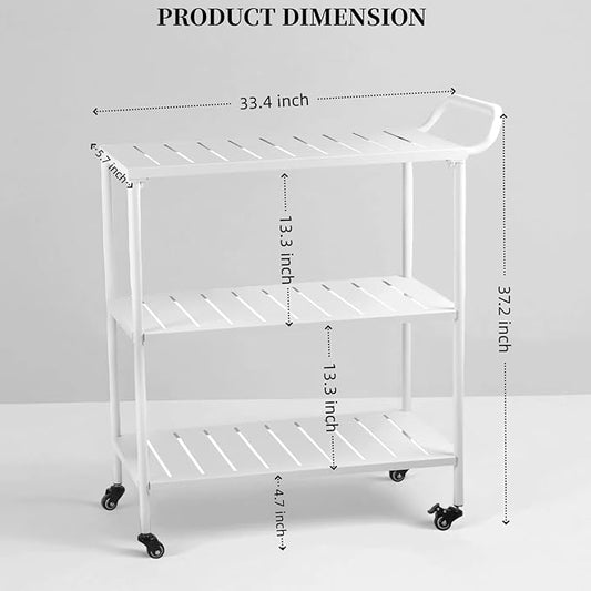 Modern Kitchen Bar Cart on Wheels Metal Rolling Serving Carts with 3 Tier for Storage Mobile Kitchen Island with Lockable Casters and Side Handle for Outdoor& Indoor -33.5 * 15.7 * 37.2inch(L*W*H)