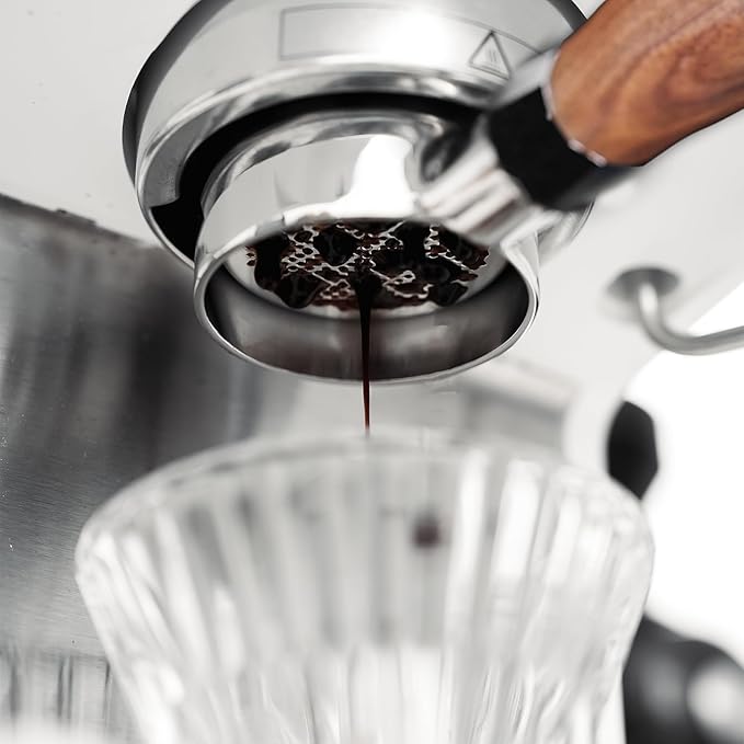 51mm Espresso Bottomless Portafilter with 2 Ear | Fits De’Longhi ECP3420 / EC155 / BCO430 / EC260 Espresso Machine | Stainless Steel Basket and Walnut Handle | Espresso Accessories