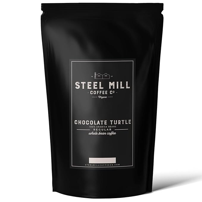 Steel Mill Coffee Co. Chocolate Turtle Flavored Coffee | 2 LB/Whole Bean/Regular | ORIGIN: Grown in Colombia