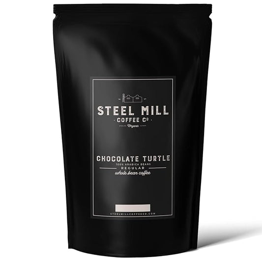 Steel Mill Coffee Co. Chocolate Turtle Flavored Coffee | 2 LB/Whole Bean/Regular | ORIGIN: Grown in Colombia