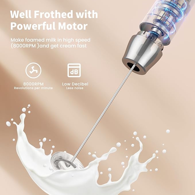Maestri House Rechargeable Milk Frother with 3 Heads, LunaFro AS Handheld Electric Foam Maker Waterproof Detachable Stainless Steel Whisk Drink Mixer Foamer with Stand for Lattes, Cappuccino, Egg