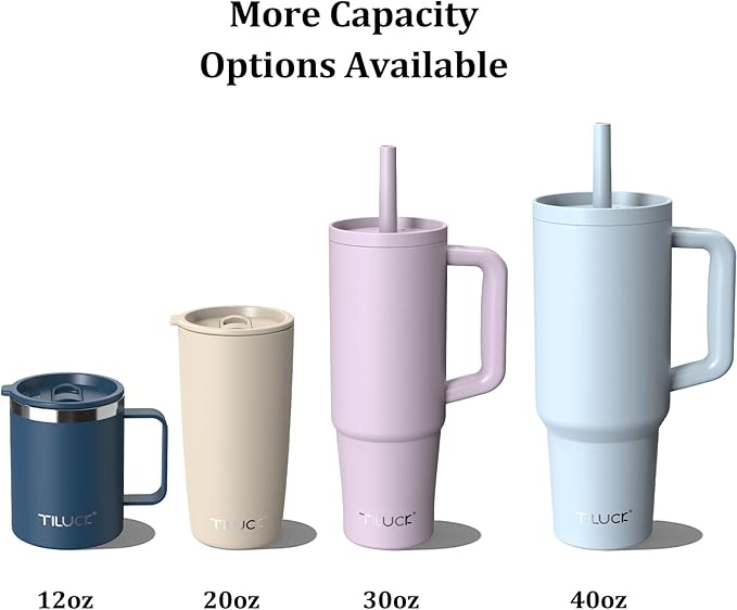 TILUCK 40 oz Tumbler with Handle, Vacuum Insulated Stainless Steel Travel Mug with 100% Leak-Proof Silicone Straw Lid, Cupholder Friendly Water Bottle(SakuraPink, 40oz)