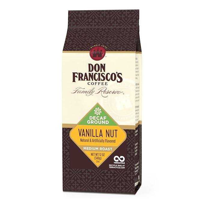 Don Francisco's Decaf Vanilla Nut Ground Coffee, Medium Roast – 100% Arabica, Flavored Coffee, 12 oz Bag