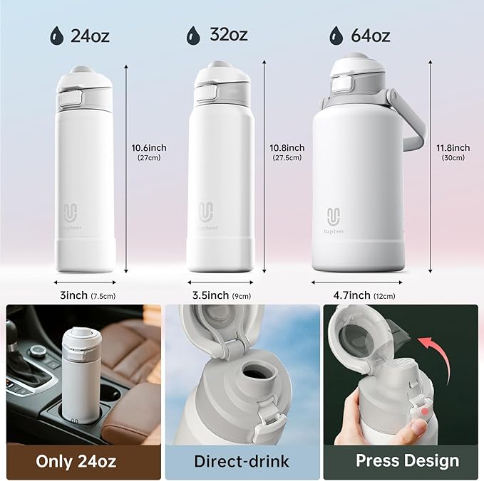 Insulated Magnetic Water Bottle - Reusable Stainless Steel Bottle with MagSafe Compatible Phone Holder - Perfect for Gym, Sports, and Travel - Blush Pink 24oz