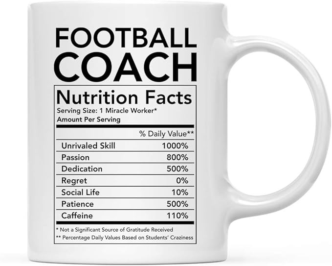Andaz Press Funny 11oz. Ceramic Coffee Tea Mug Thank You Gift, Football Coach Nutritional Facts, 1-Pack