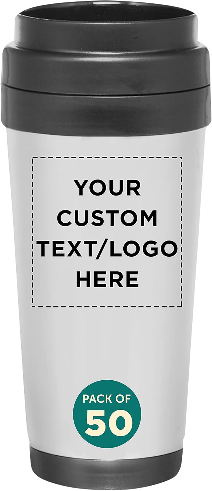 Custom Insulated Stainless Steel Travel Mugs 16 oz. Set of 50, Personalized Bulk Pack - Perfect for Iced Coffee, Soda, Other Hot & Cold Beverages - Stainless Steel