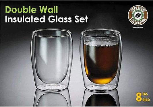CAFÉ BREW COLLECTION Double Wall Insulated Glasses Espresso Mugs (Set of 2) - 8oz Coffee Cup Set, Dishwasher Safe