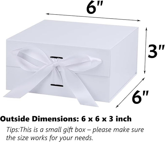 OEMVALATY White Gift Box,6x6x3 Inches Gift Boxes with Lids for Presents with Magnetic Closure and Ribbon for Wedding,Storage,Birthday(5-Pack)