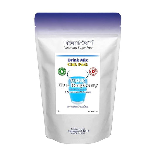 GramZero Sour Blue Raspberry Zero Calorie Sugar Free Drink Mix, Great For Nutrition Club Loaded Tea, Stevia Sweetened