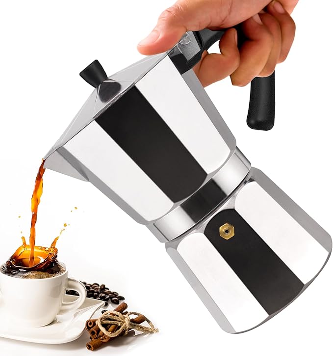 Vaolvpant 6 Cup Aluminum Moka Pot Classic Stovetop Espresso Coffee Maker 300ml 10oz Coffee maker Percolator Mocha Pot Greca Coffee Maker Cafe Makers for Italian and Cuban Café Brewing Silver