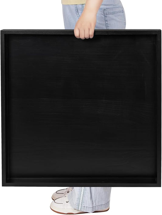 Ottoman Tray for Coffee Table Living Room Wood Serving Tray Large Wooden Square 24 Inches Black