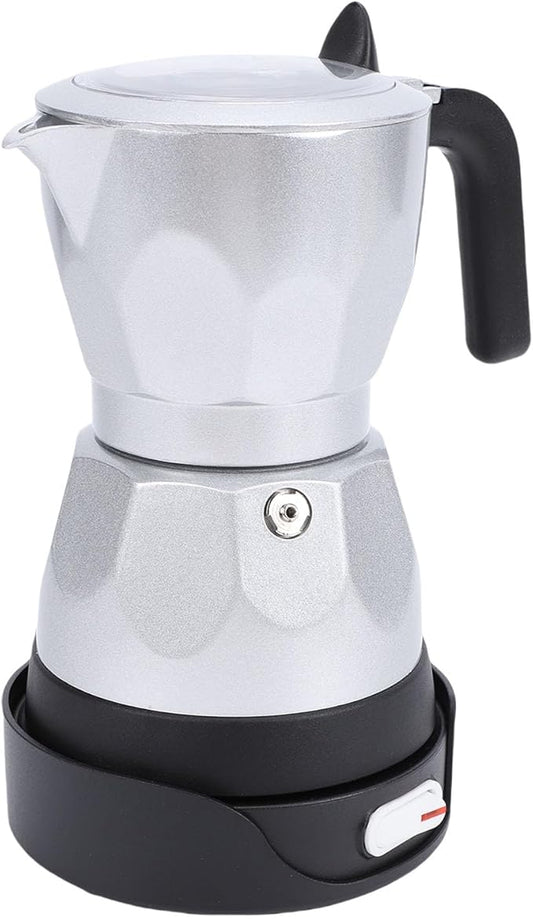 Electric Espresso Coffee Maker, 3 Cup Aluminum Italian Coffee Pot, Electric mokas Pot, Cuban Coffee Maker, Portable Mocha Pot Espresso Maker, Coffee Machine mokas Maker (Silver)