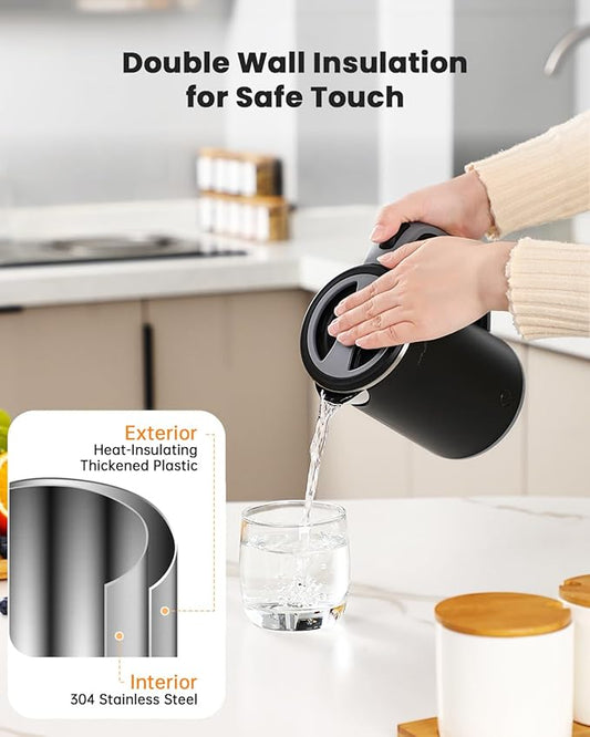 Small Kettle Electric, 0.8L Double Wall Portable Travel Kettle with 304 Stainless Steel, 600W Mini Hot Water Boiler with Auto Shut-off, Fast Boil, BPA-Free
