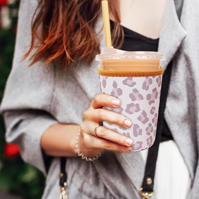 Reusable Insulated Neoprene Iced Coffee Cup Sleeve, Durable Drink Sleeve for Cold Beverages, Beverage Holder for Iced Coffee, Wild Prints