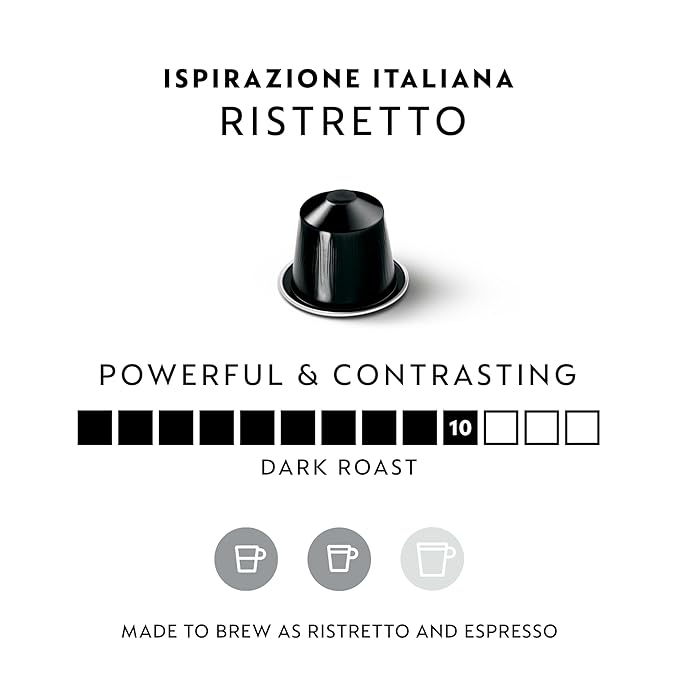 Nespresso Capsules Original, Ristretto Italiano, Dark Roast Espresso Coffee, 50-Count Espresso Pods