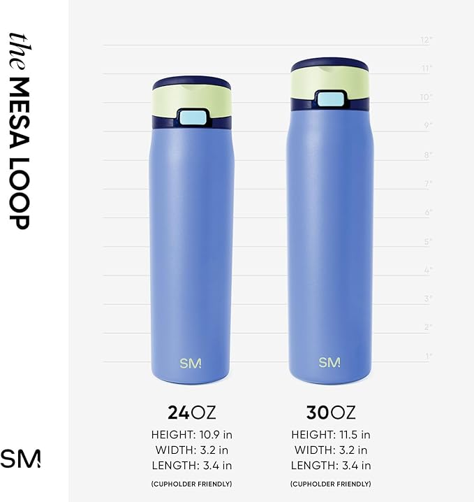 Simple Modern Mesa Loop Water Bottle with Covered Straw and Handle | 30oz Cup Holder Friendly Insulated Stainless Steel Bottles for Travel, Sports and School | Neptune