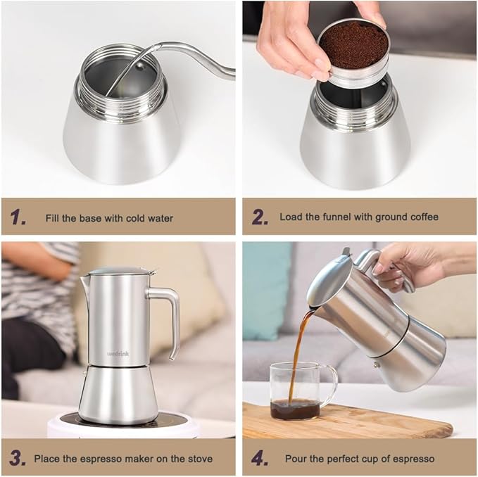 wedrink Stovetop Espresso Maker 9 Espresso Cups Stainless Steel Moka Pot for Greca, Induction, Electric & Gas Stoves(15 OZ/450ml)