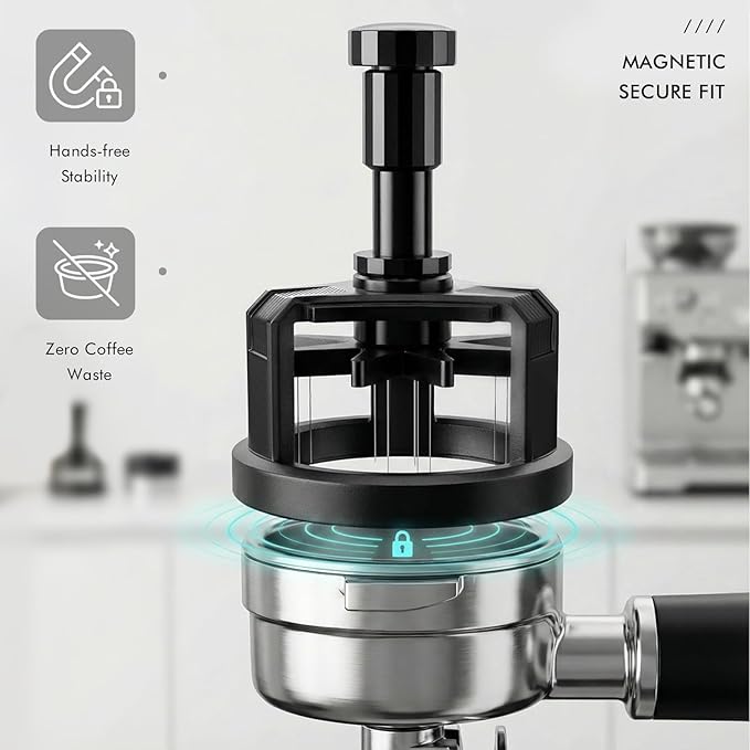 54mm Press & Spin WDT Tool, Espresso Stirrer with 8 Needles, Magnetic Base, Adjustable Depth, Compatible with Breville BES870/BES875/BES878/BES880, Barista Coffee Distribution Tool