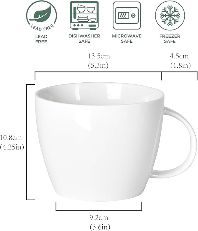30 oz 900ml Large Coffee Mug Ceramic Jumbo Soup Bowl with Handle Cereal Mugs, Big Coffee Cup for Latte, Cappuccino, Cocoa, Hot Chocolate, Milk, Tea, Breakfast Mulled Drinks, White