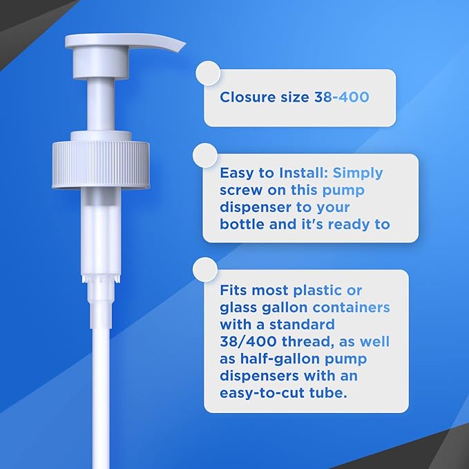 Gallon Pump Dispenser for Glass Jugs or Plastic Bottles - Compatible with Listerine Pump 1-1.5L Bottle Heavy-Duty Industrial Grade for Syrup, Soap, Condiments, Detergent - Pack of 2 White Pumps