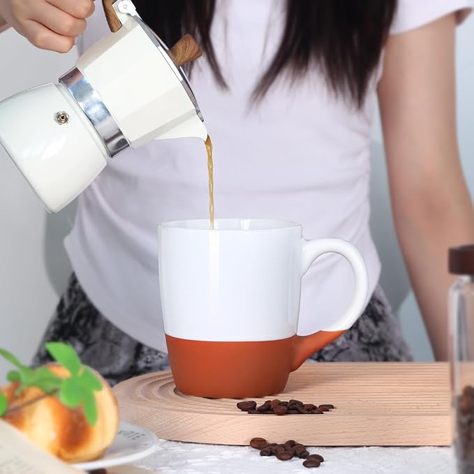 Smilatte 20 OZ Large Coffee Mug, Nice Ceramic Boss Tea Cup with Big Handle for Dad Men Women, Unique Style For Any Kitchen, White-Brown
