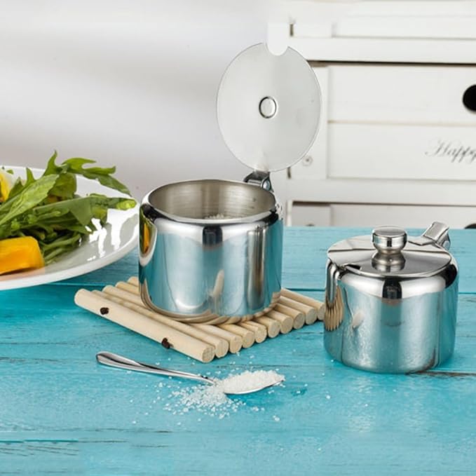 Stainless Steel Sugar Jar with Spoon Portable Seasoning Jar Kitchen Condiment Container for Tea Coffee Sugar