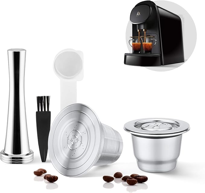 2 Pcs Reusable Stainless Steel Coffee Capsules Compatible with L'OR Barista LM8012 / 60, Refillable Coffee Pods Metal L'or Espresso Pods with Tamper(Big & Small)