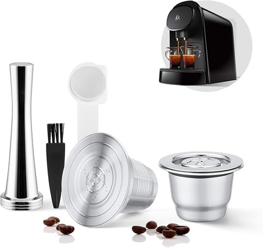 2 Pcs Reusable Stainless Steel Coffee Capsules Compatible with L'OR Barista LM8012 / 60, Refillable Coffee Pods Metal L'or Espresso Pods with Tamper(Big & Small)