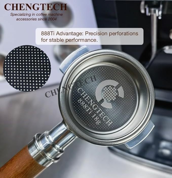 58mm 18g 888Ti Titanium Espresso Filter Basket – Precision 888 Holes, Straight-Walled Flat Bottom, Ridgeless for Balanced Extraction