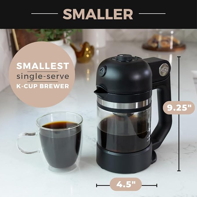 VINCI Micro Café Smallest Single-Serve Coffee Brewer | Compatible with Keurig K-Cups, K-Pods | Glass Carafe | Enclosed Brewing for Hotter Coffee | Large Capacity Reusable Filter Cup Included (White)