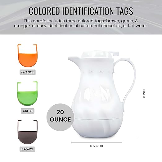 OCS Parts Set of 3 Easy Pour Thermal Coffee Carafes | 8-Inch Insulated Hot and Cold Beverage Pitcher Server for Coffee, Tea, Hot Chocolate and Water | 20-Ounce | White